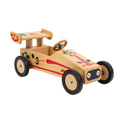 Wooden Toy Race Car with Number Three isolated on transparent background