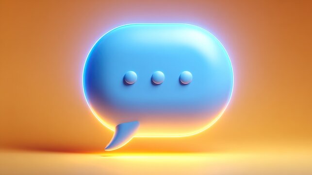 Light-blue speech bubble icon glows on a muted orange background
