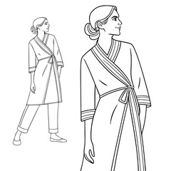 Illustration of a woman wearing a wrap top and pants