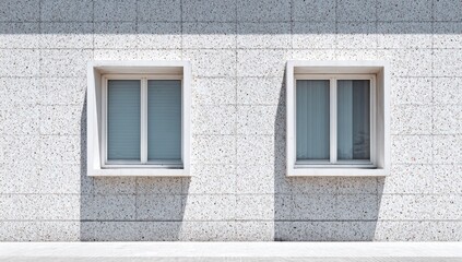 A minimalist view of two rectangular windows on a light beige wall