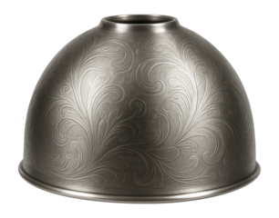 Round metal lamp shade with etched design