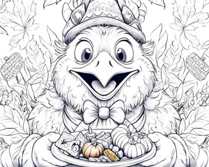 Smiling Cartoon Bird With Food In Plate