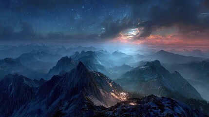 Night Mountain Landscape With Starry Sky