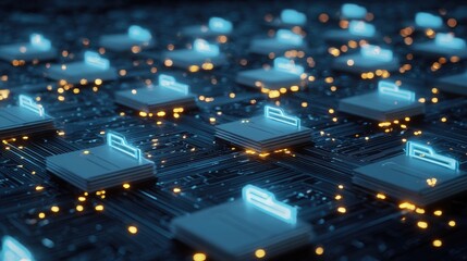 Abstract Circuit Board Technology With Glowing Components