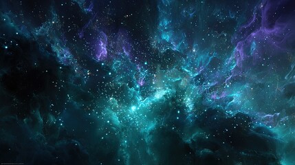 Dark Space Nebula With Turquoise And Purple Hues
