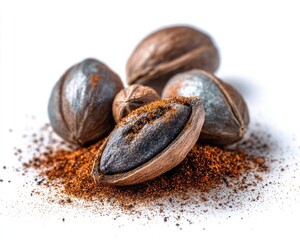Close Up Of Pecan Nuts With Red Pepper Flakes