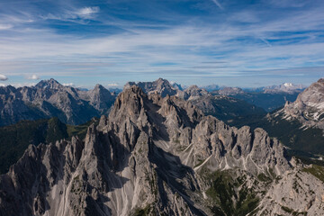 Beautiful sunny day in Dolomites mountains. View on Tre Cime di Lavaredo