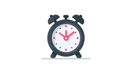 A black alarm clock with a white face showing the time as 10:30. The clock is set to go off at 10:30