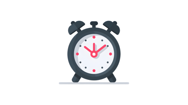 A black alarm clock with a white face showing the time as 10:30. The clock is set to go off at 10:30 - Powered by Adobe