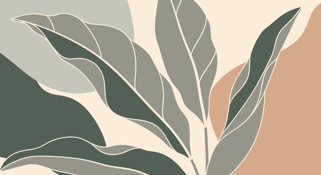 Modern abstract botanical art with soothing muted green and blush tones, perfect for serene decor