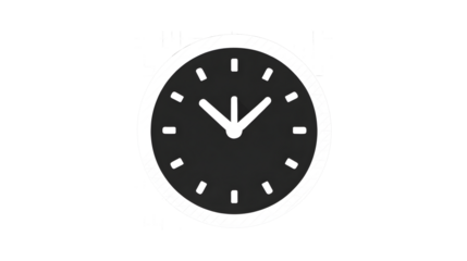 A black and white clock with the hands at the numbers 3 and 9. The clock is set to the time of 3:09