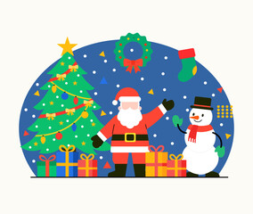 Santa Claus and Snowman Christmas Scene