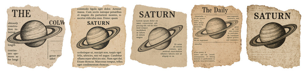 PNG Vintage Saturn newspaper clippings, element set on transparent background
