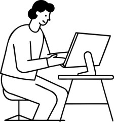 Minimalist Line Drawing of a Designer Sketching Wireframe, Continuous Line Art Vector, UI UX Design Illustration, Creative Work Scene, Modern Designer Icon