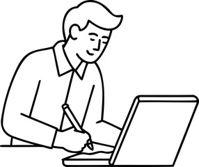 Single Line Illustration of Man Writing in Notebook, Minimalist Continuous Line Art Vector, Creative Work Illustration, Modern Note Taking Icon, Stylish Man Writing Vector