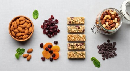 Obraz premium Assortment Of Healthy Snacks For A Balanced Diet On Tabletop