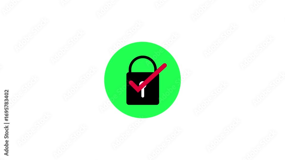 Poster animated digital lock icon padlock green screen checkmark security success 4k ultra hd. green padloc