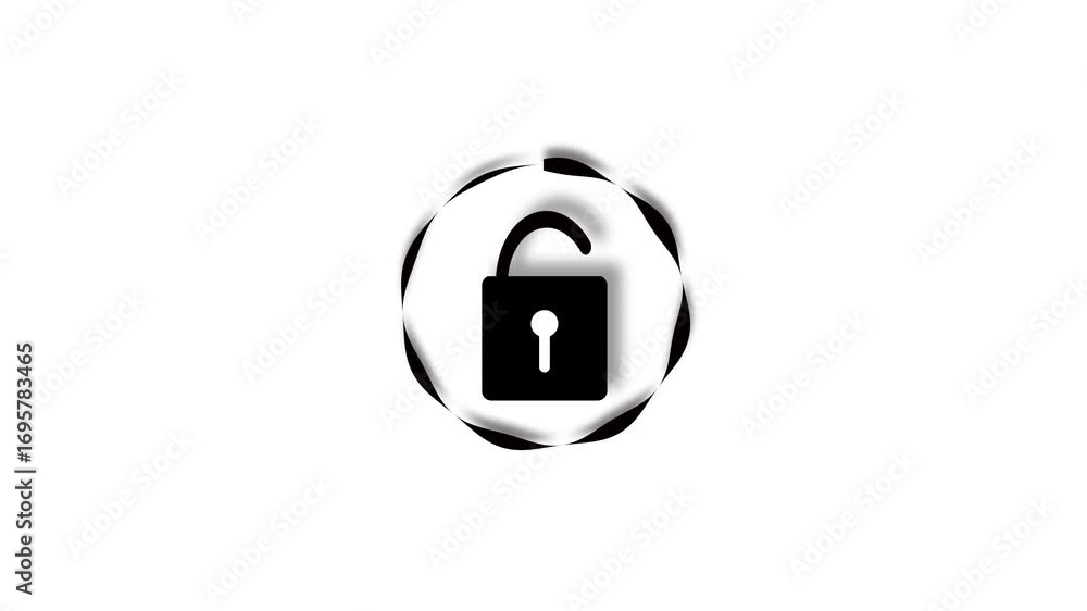 Poster animated padlock unlock icon motion graphics looping security privacy digital technology. unlock pad