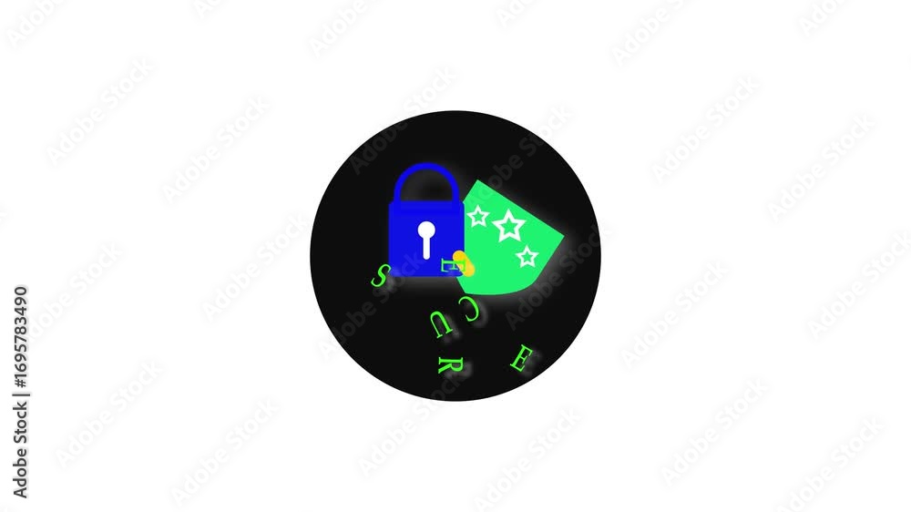 Poster animated padlock unlock blue cyber security digital technology encryption access granted seamless lo