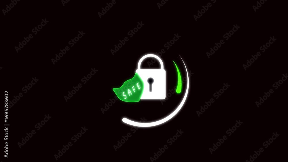 Poster animated digital lock screen padlock security safe green checkmark network safety ui ux design. padl