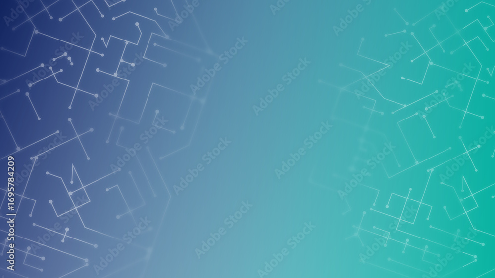 Poster digital abstract design featuring geometric patterns and gradients in blue and green tones with inte