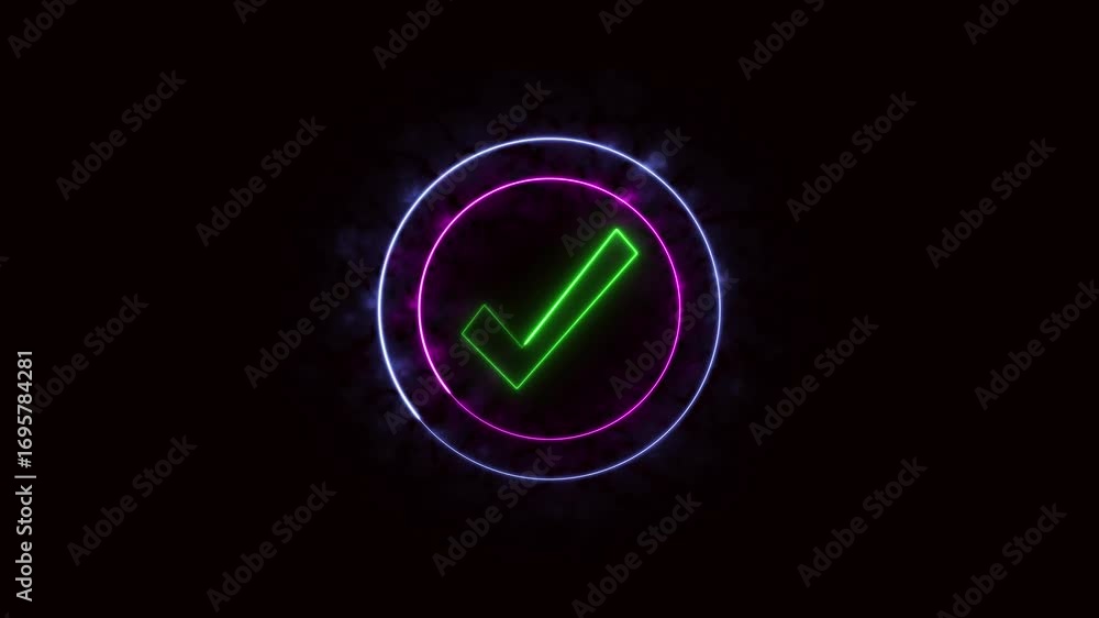 Aufkleber green neon check mark animation success symbol looping digital interface ui ux glowing colors. anima