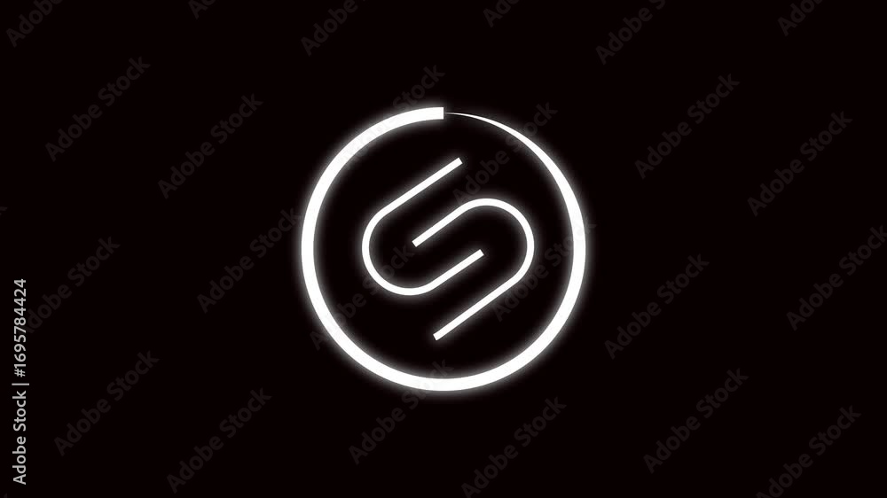 Poster animated white neon circle glowing lines minimalist dark background motion graphics digital art. whi