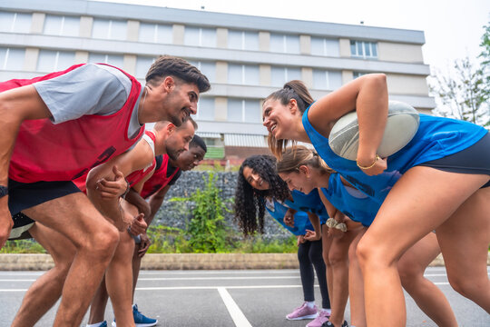 Rugby teams facing off before city match - Powered by Adobe
