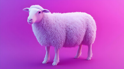 Obraz premium Pink Fluffy Sheep Against Gradient Purple Background