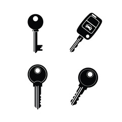 Keys Icon Set Simple Black Key and Car Key Illustrations