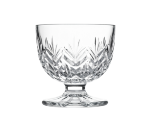 A glass goblet with an intricate pattern, isolated on a white background, elegant drinkware.