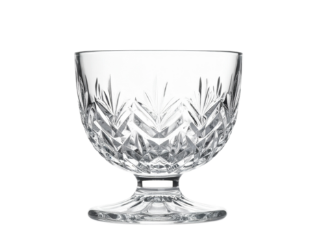 A glass goblet with an intricate pattern, isolated on a white background, elegant drinkware.
