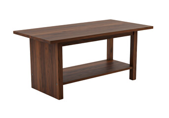 Rectangular Coffee Table with Lower Shelf Dark Wood Finish isolated on transparent background