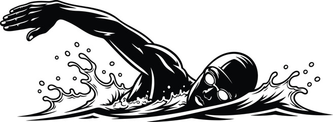 A swimmer in action, freestyle stroke, conveying movement, strength, and spirit of aquatic sports in a dynamic design