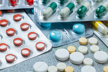 Variety of medicines and drugs.Medicine and healthcare concept.Variety of medicines and...