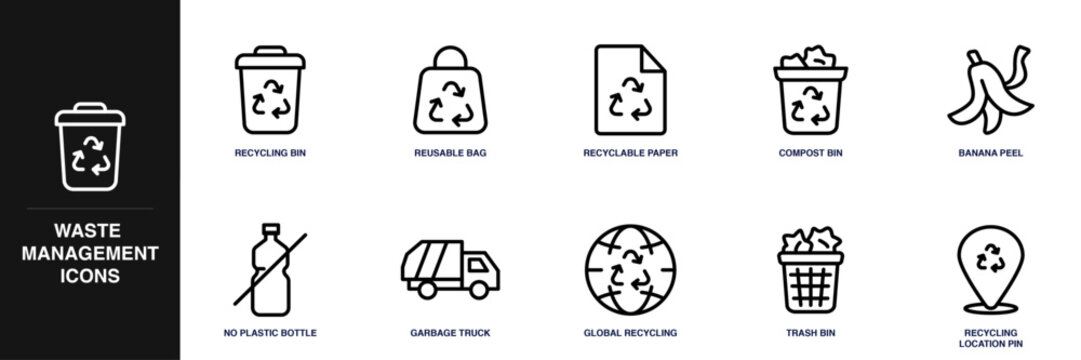 Waste Management Line Icon Set