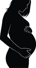 Silhouette of a pregnant woman holding her belly expecting mother with hands her tummy in black and