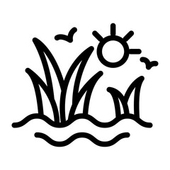 Birds in Wetland Grass Line Icon of Wetlands & Swamps Icon Set