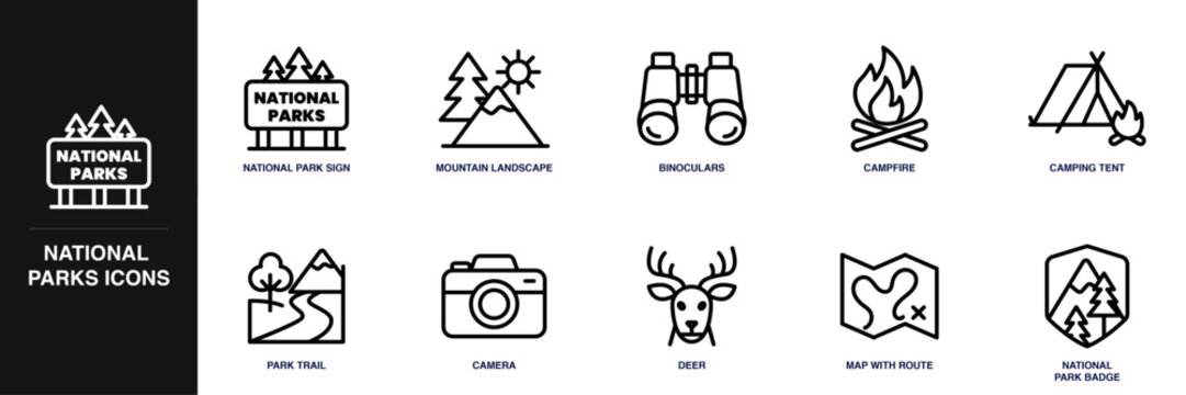 National Parks Line Icon Set