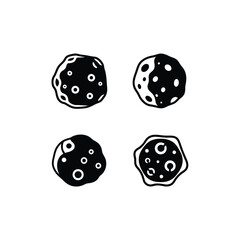 Stylized Cosmic Sphere Icons Abstract Asteroids, Planets, and Moon Rocks with Craters for Space Exploration Designs and Astronomy Themes