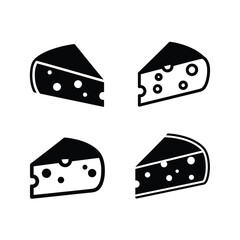 Abstract Set of Four Wedge-Shaped Cheese Slices with Holes, Vector Graphics