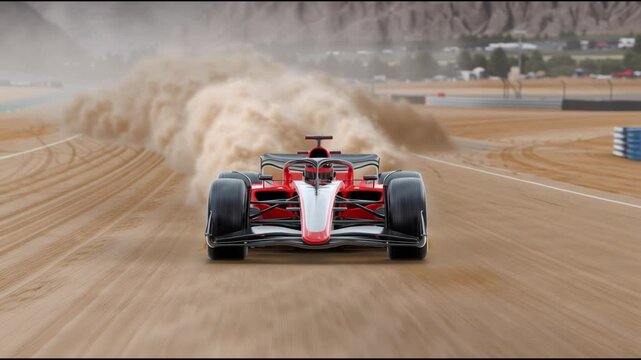 Powerful Racing Car Kicking Up Dust While Speeding Across Desert Landscape