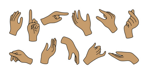 Hand Gesture Vector Set. Various Hand Poses Illustration, Human Hand Illustration Pack. Different Gestures and Signs