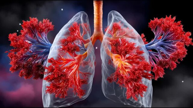Detailed Rendering of Human Lungs with Complex Bronchi in a Cosmic Background