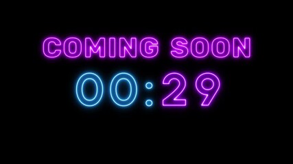 Neon timer number animation. 34 seconds countdown timer.