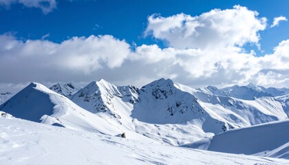 Obraz premium Snowy Winter Mountains,Beautiful panoramic winter mountain landscape with snow and clear skies.
