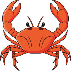 Bright orange cartoon crab with detailed claws and expressive eyes, fun marine animal vector illustration for kids and ocean themes