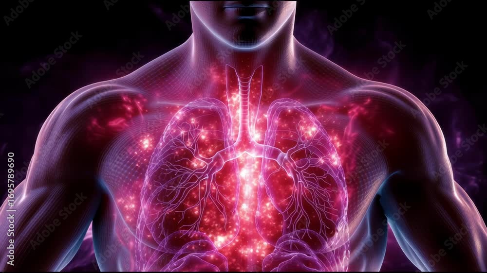 Aufkleber digital visualization of human lungs illuminated with vibrant patterns against a dark background