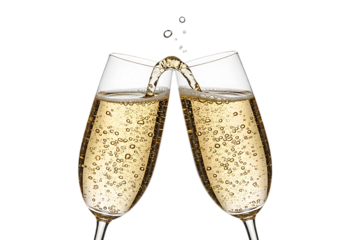 Champagne flutes toasting and celebrating a special event on black background