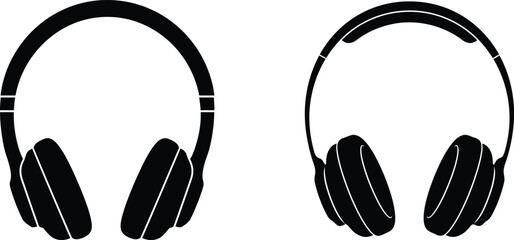 two pairs of headphones side by side in black silhouette